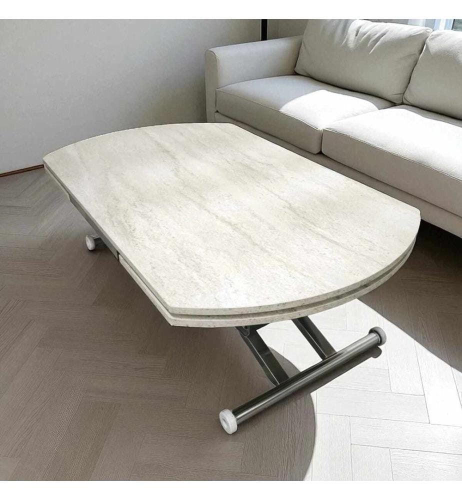 Ausziehbarer Esstisch, 100 % MDF, Travertin, Chrom