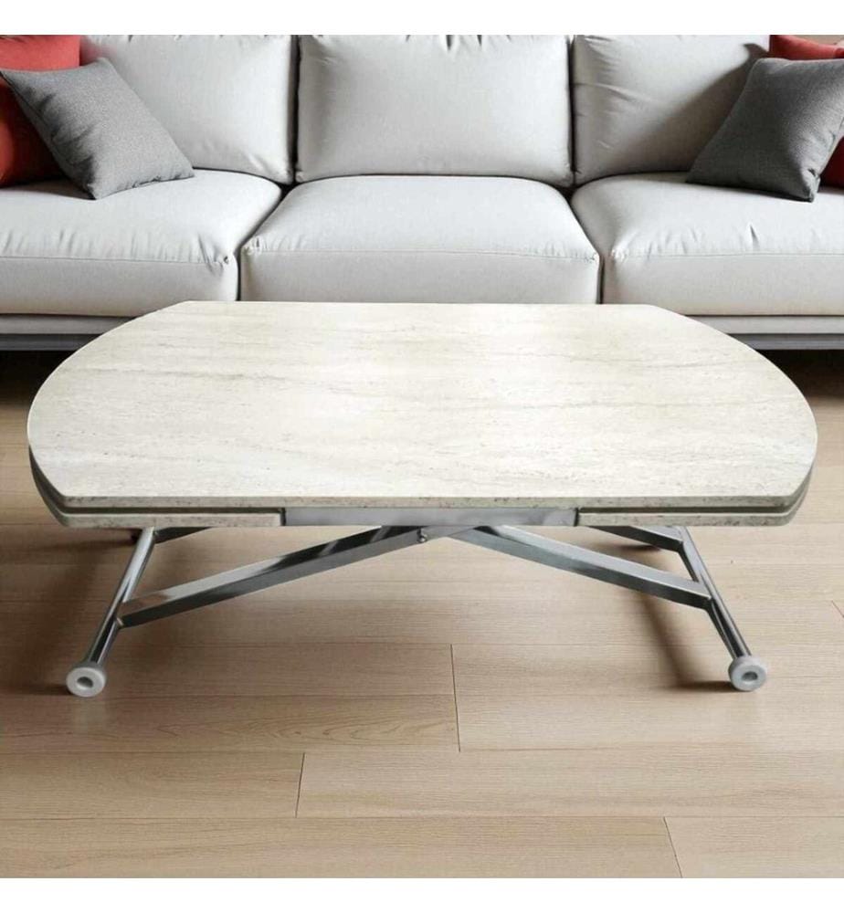 Ausziehbarer Esstisch, 100 % MDF, Travertin, Chrom
