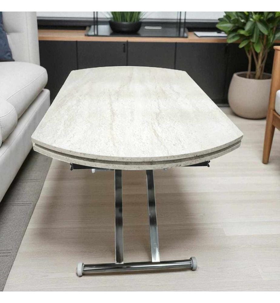 Ausziehbarer Esstisch, 100 % MDF, Travertin, Chrom