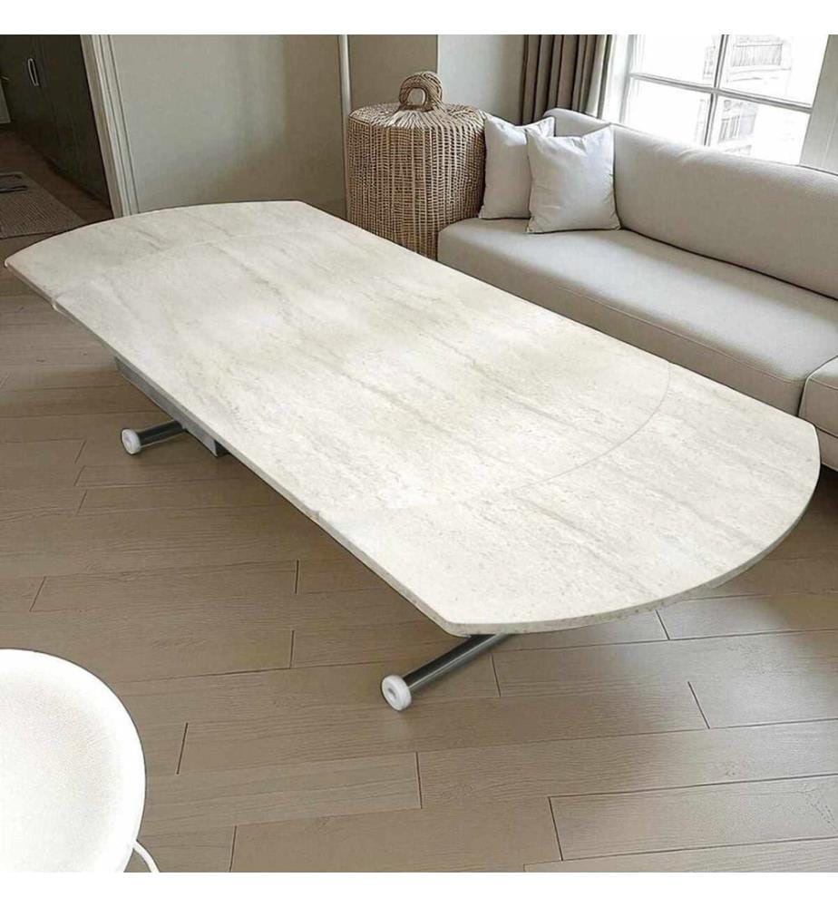 Ausziehbarer Esstisch, 100 % MDF, Travertin, Chrom