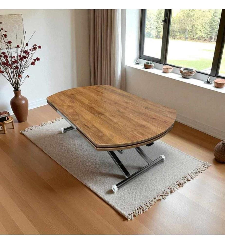 Table de salle à manger extensible, 100 % MDF, noyer, chromée