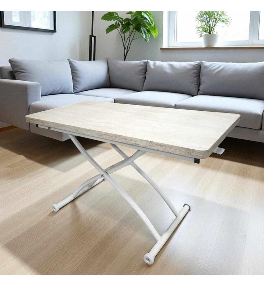 Table basse, 100 % MDF, travertin, blanc