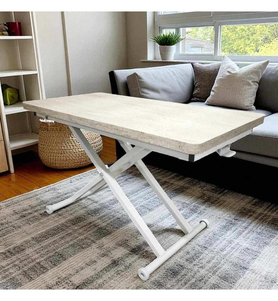 Table basse, 100 % MDF, travertin, blanc