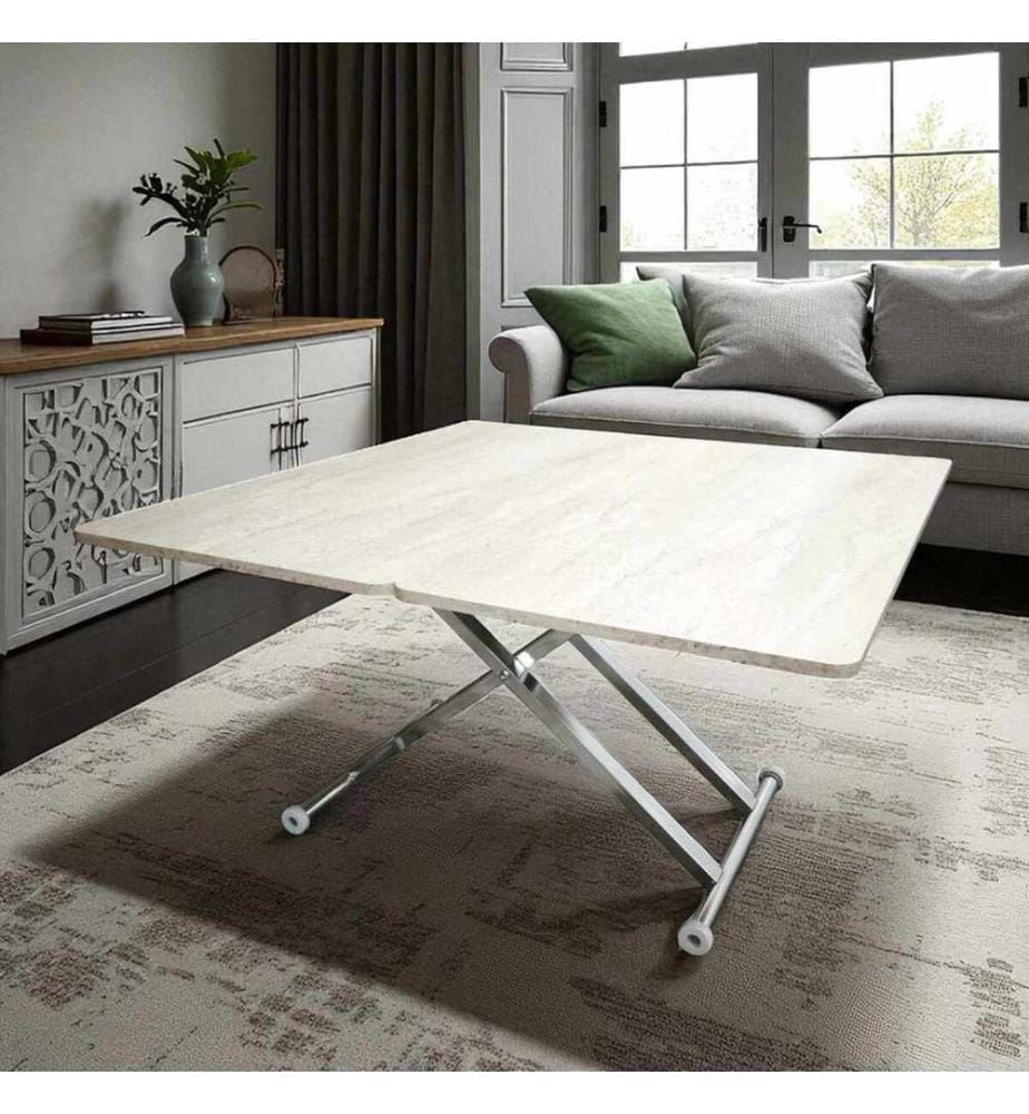 Couchtisch, 100 % MDF, Travertin, Chrom