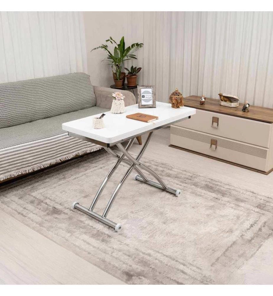 Table basse, 100 % MDF, blanche, chromée