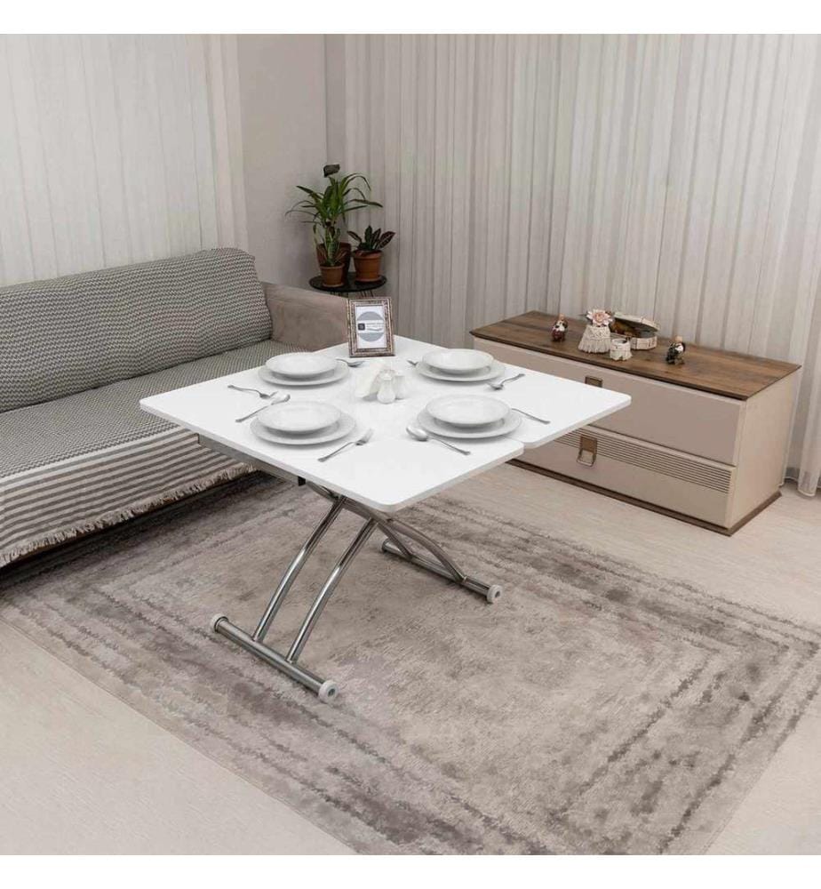 Table basse, 100 % MDF, blanche, chromée