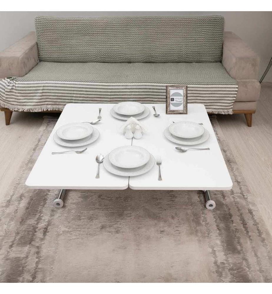 Table basse, 100 % MDF, blanche, chromée