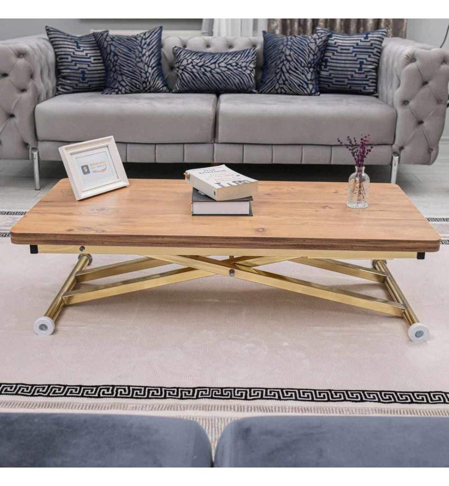 Table basse, 100 % MDF, pin, doré