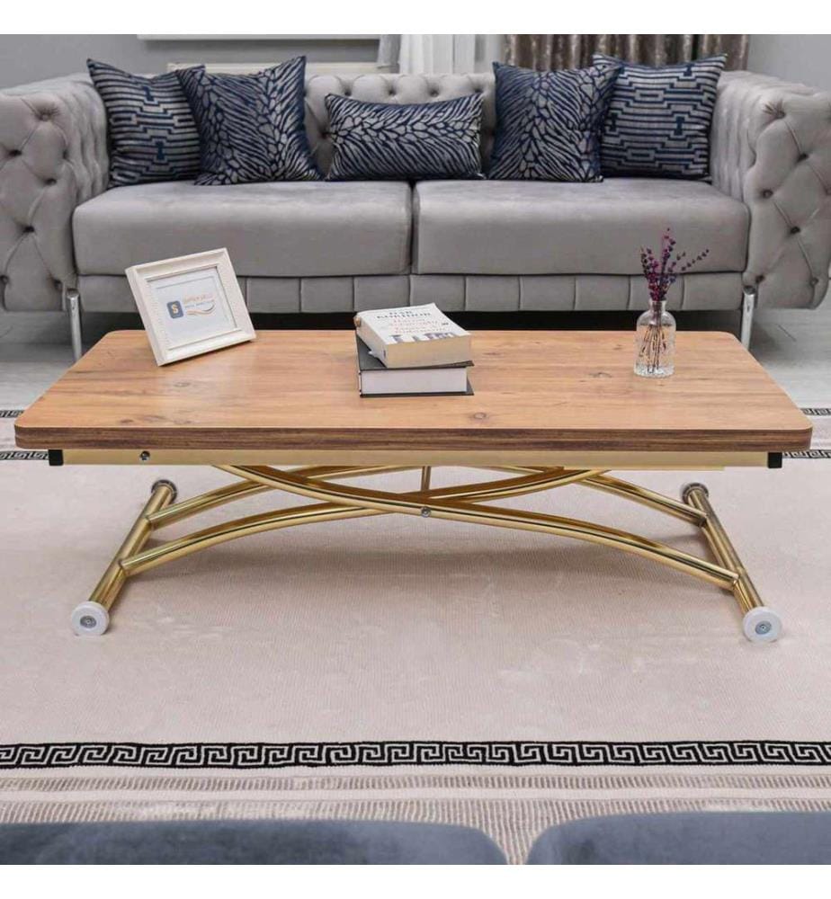 Table basse, 100 % MDF, pin, doré