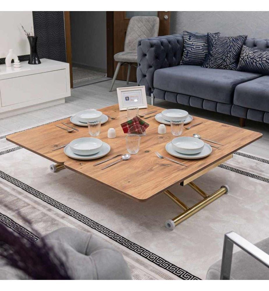 Table basse, 100 % MDF, pin, doré