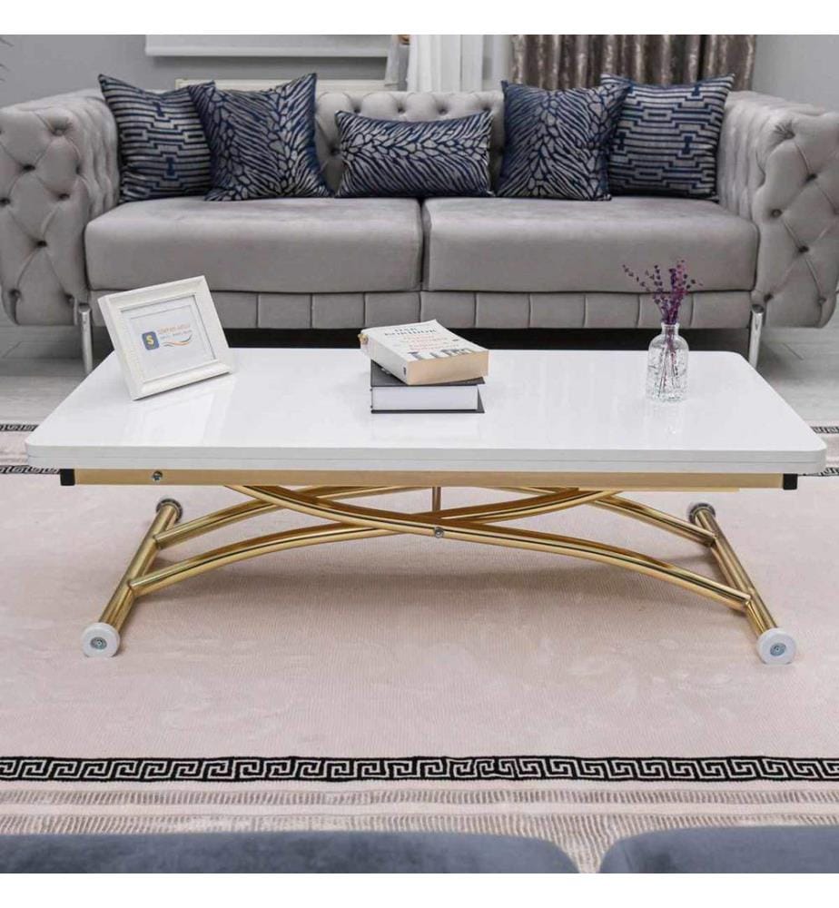 Table basse, 100 % MDF, blanche, dorée