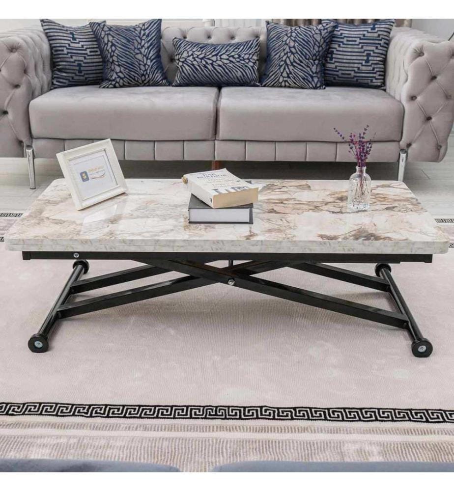 Couchtisch, 100 % MDF, weisser Marmor, schwarz