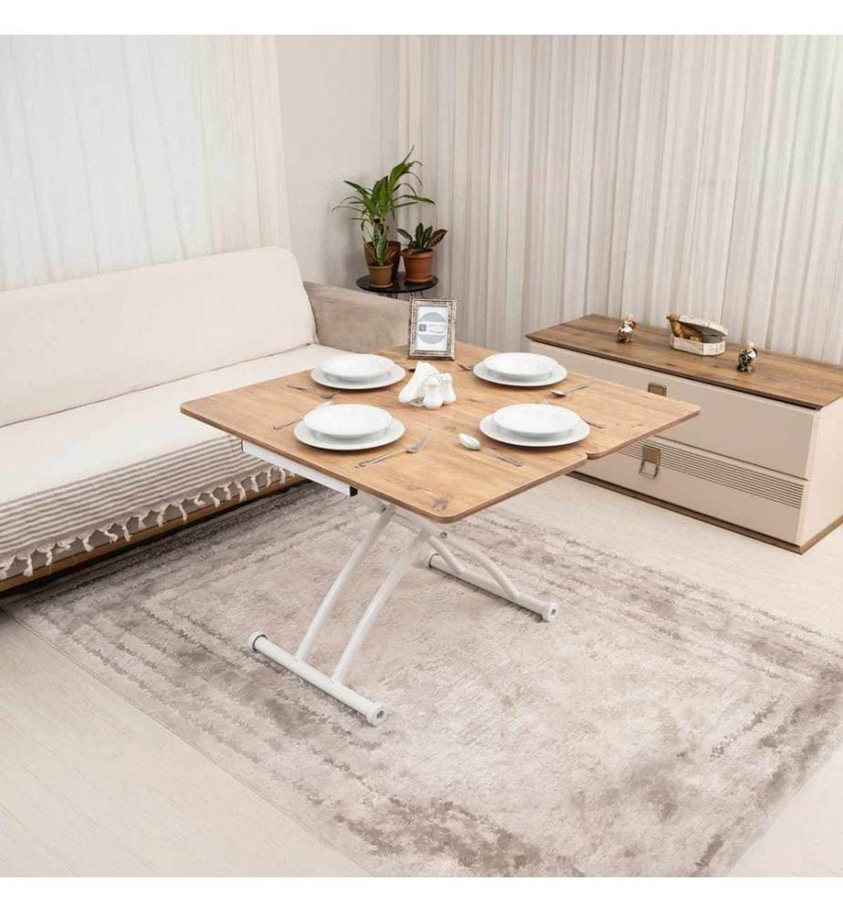 Table basse, 100 % MDF, pin, blanc