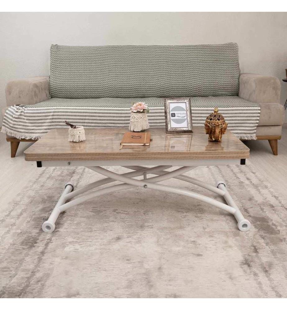 Table basse, 100 % MDF, finition antique, blanche