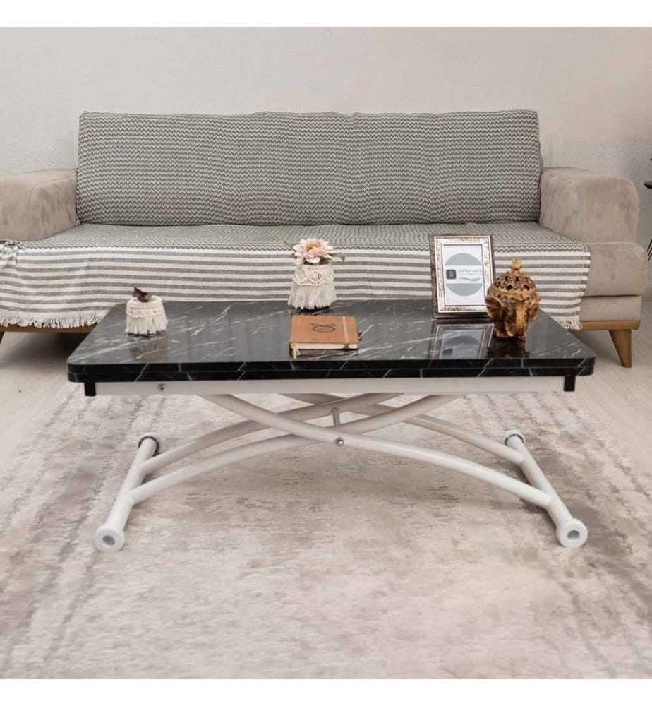 Table basse, 100 % MDF, marbre noir, blanc