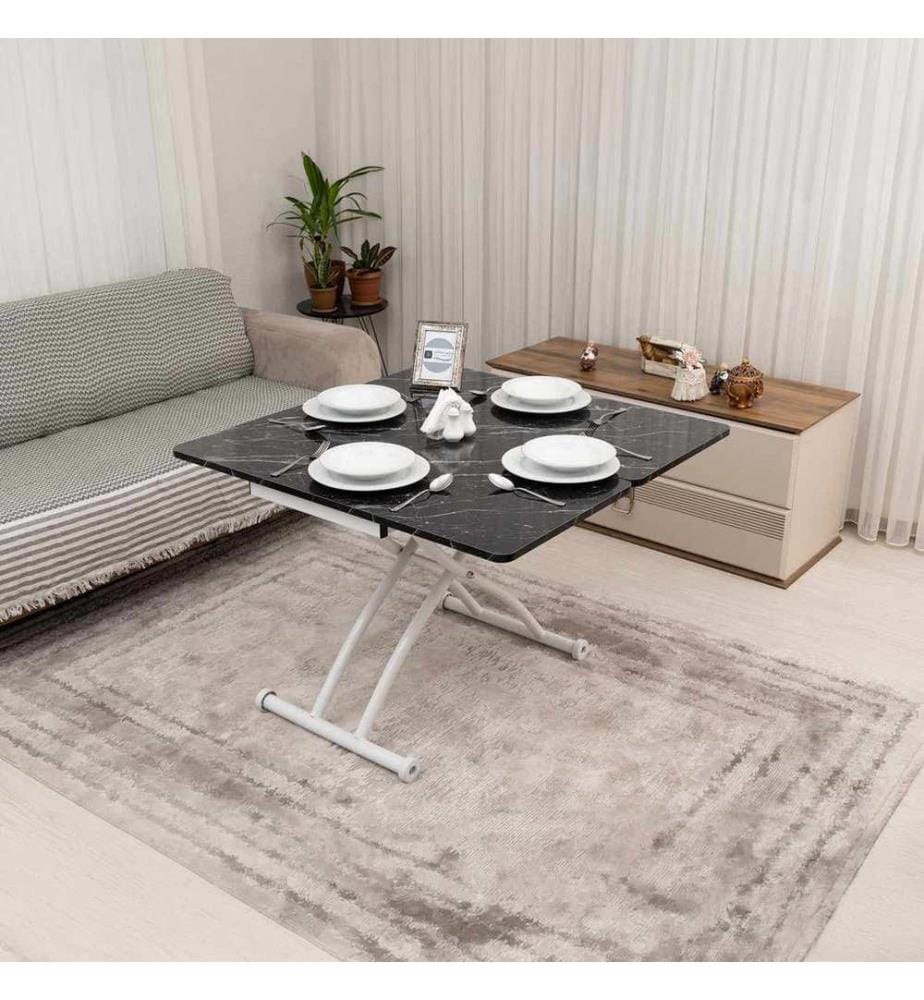 Table basse, 100 % MDF, marbre noir, blanc