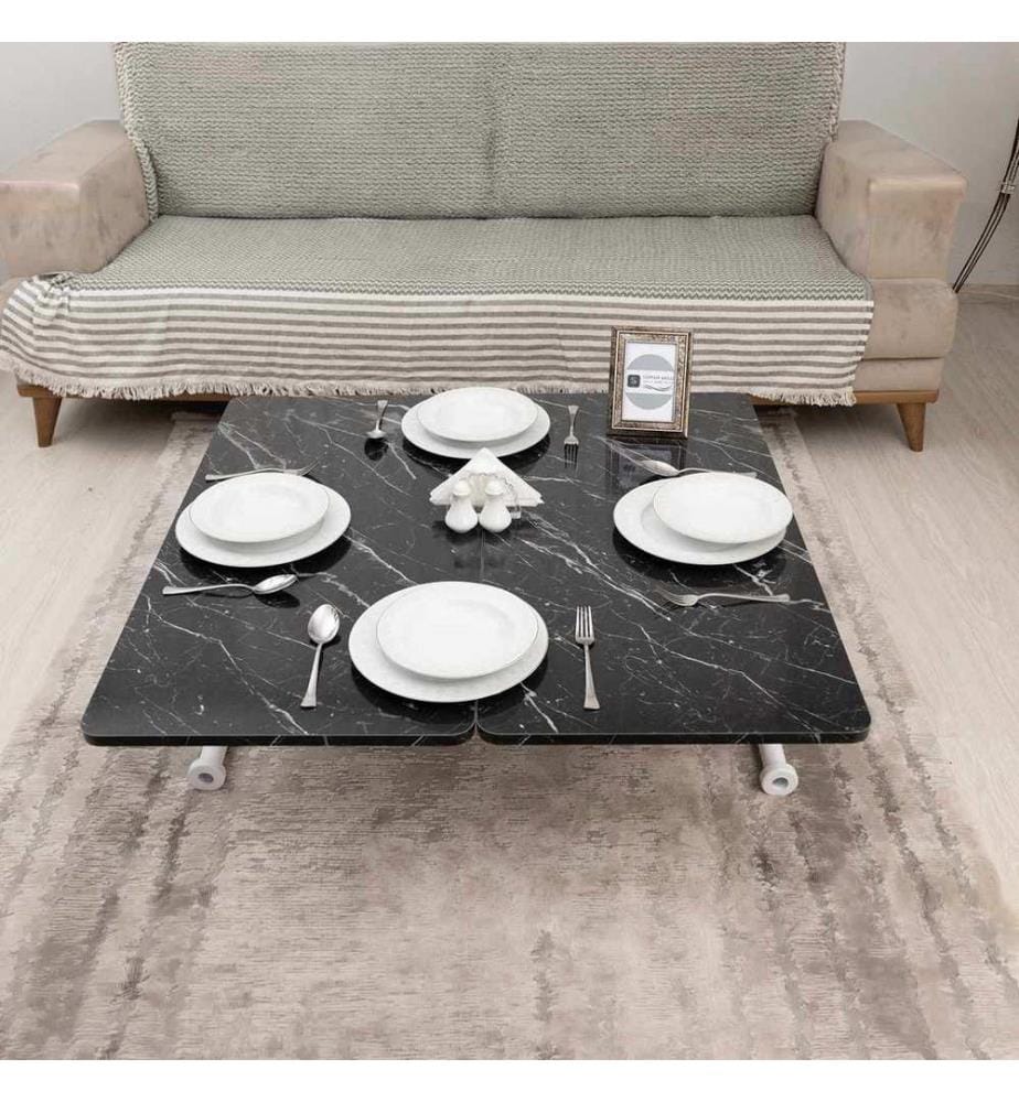 Table basse, 100 % MDF, marbre noir, blanc