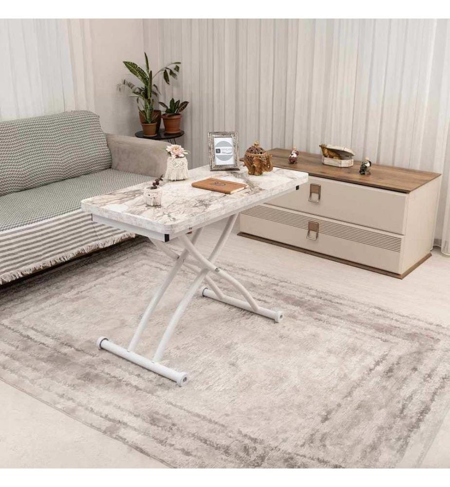 Table basse, 100 % MDF, marbre blanc, blanc