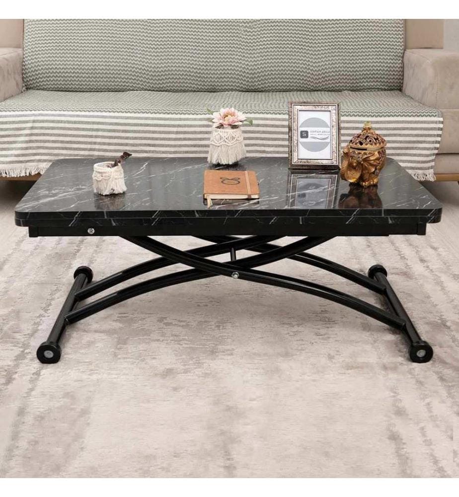 Table basse, 100 % MDF, marbre noir, noir
