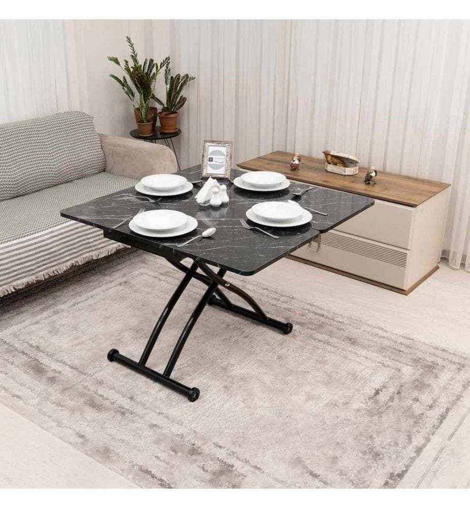 Table basse, 100 % MDF, marbre noir, noir