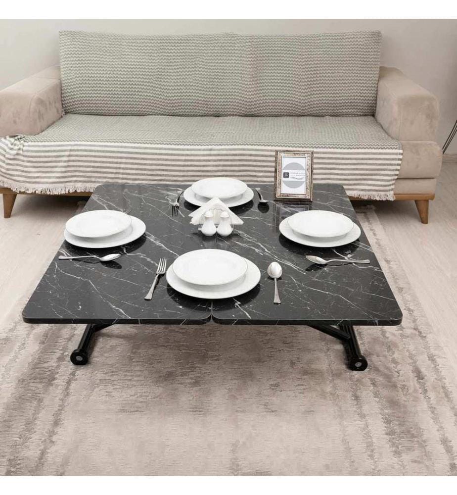 Table basse, 100 % MDF, marbre noir, noir