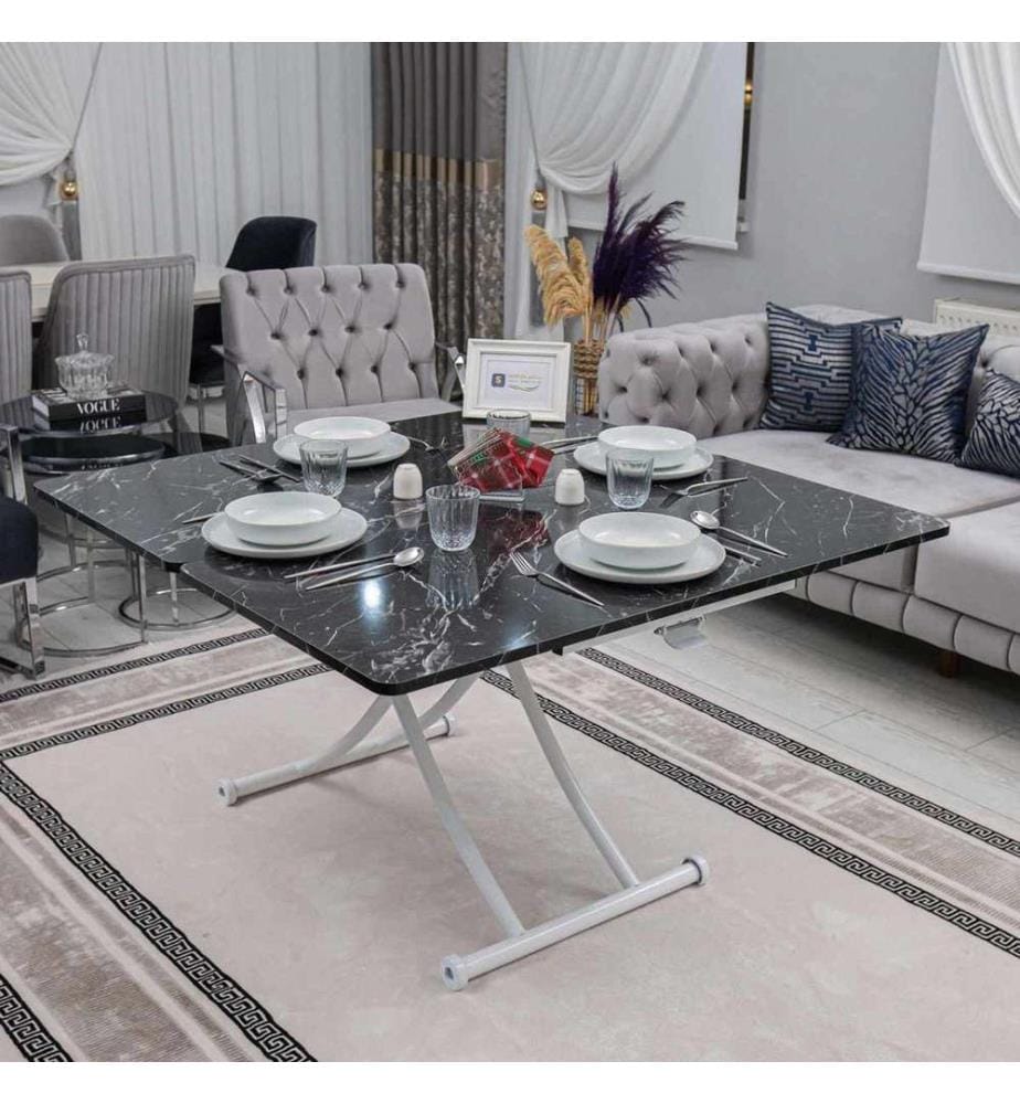 Table basse, 100 % MDF, marbre noir, blanc