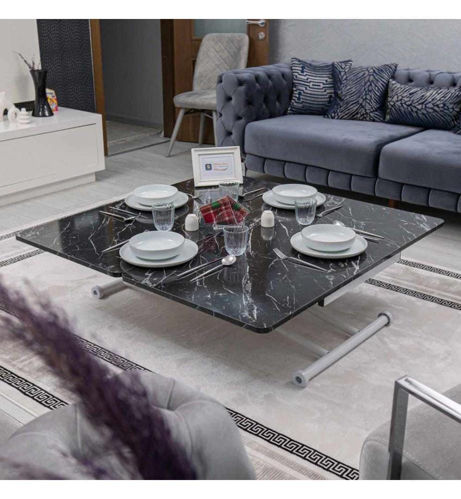 Table basse, 100 % MDF, marbre noir, blanc