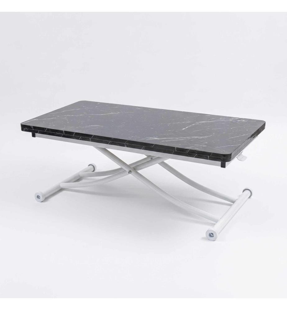 Table basse, 100 % MDF, marbre noir, blanc
