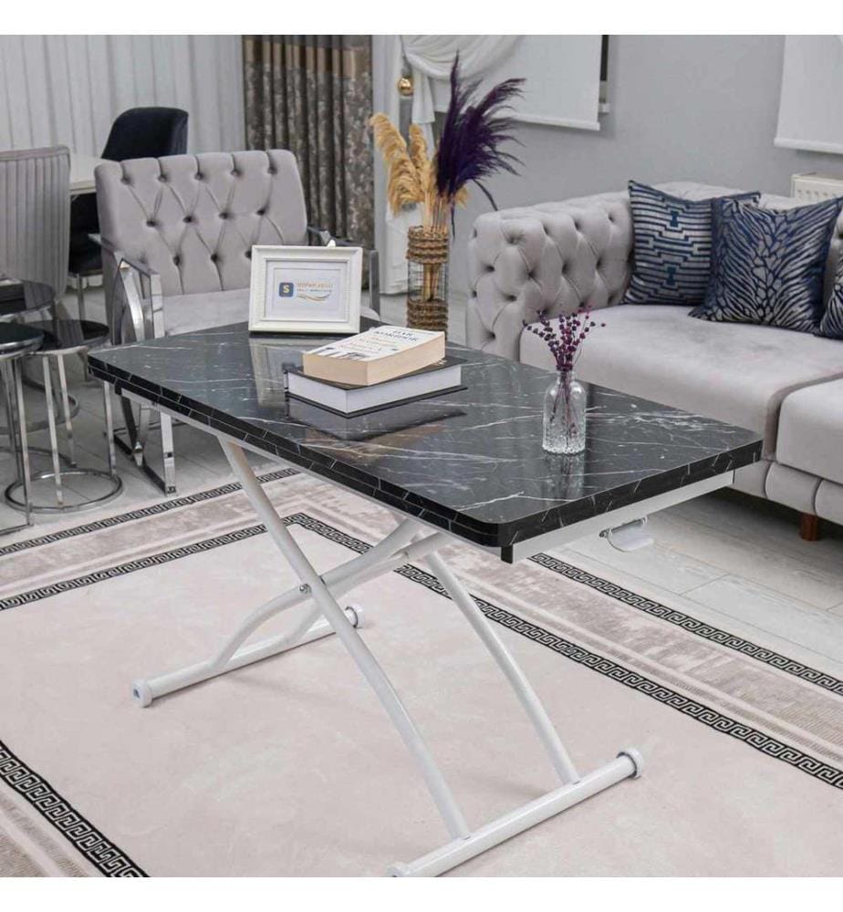 Table basse, 100 % MDF, marbre noir, blanc