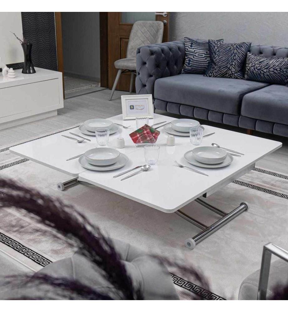 Couchtisch, 100 % MDF, Weiss, Chrom