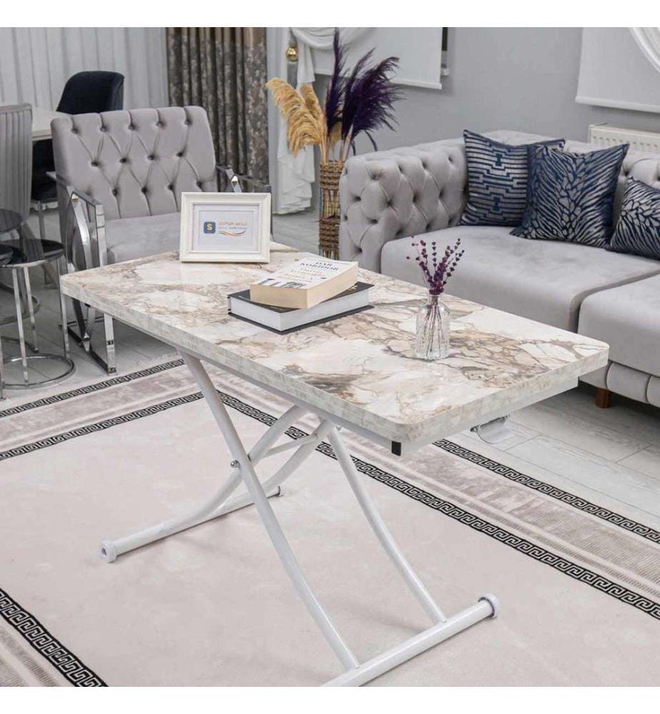 Couchtisch, 100 % MDF, weisser Marmor, Weiss