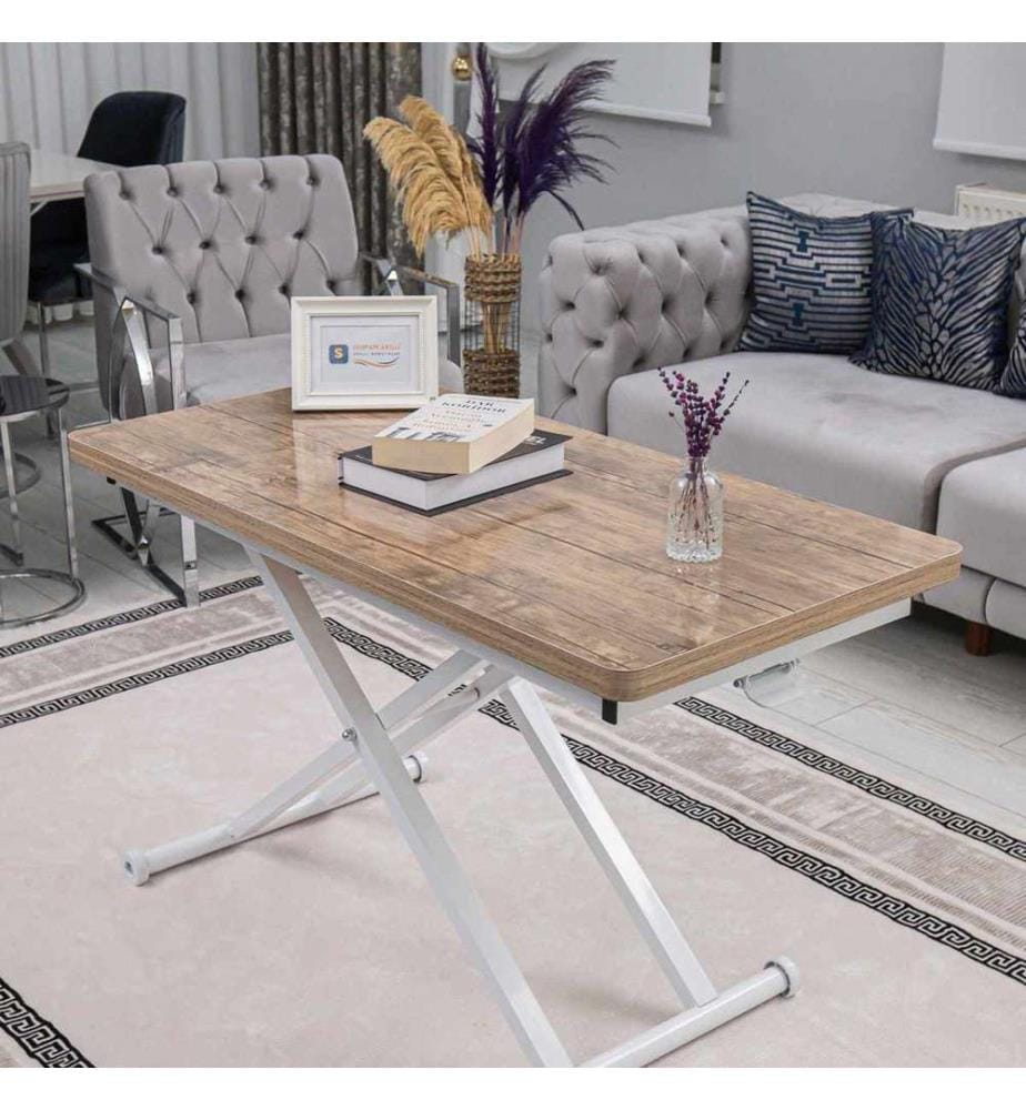 Table basse, 100 % MDF, finition antique, blanche