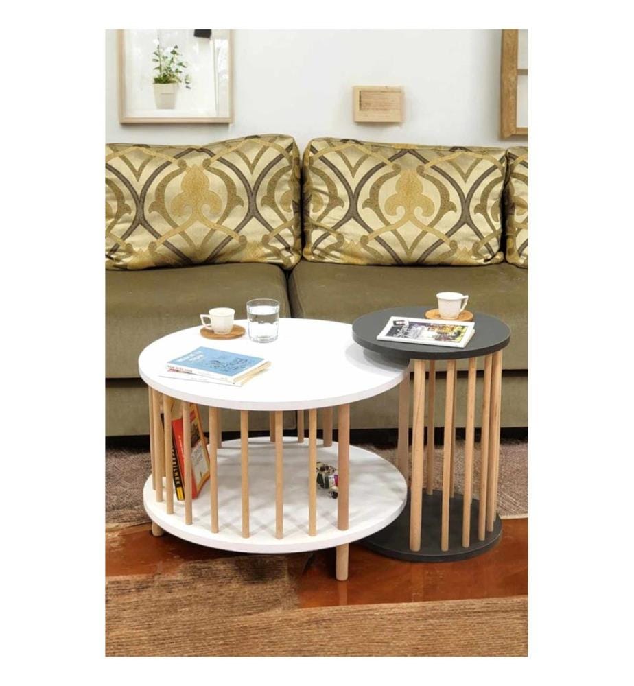 Couchtisch-Set, 100 % melaminbeschichtete Spanplatte, Weiss, Anthrazit
