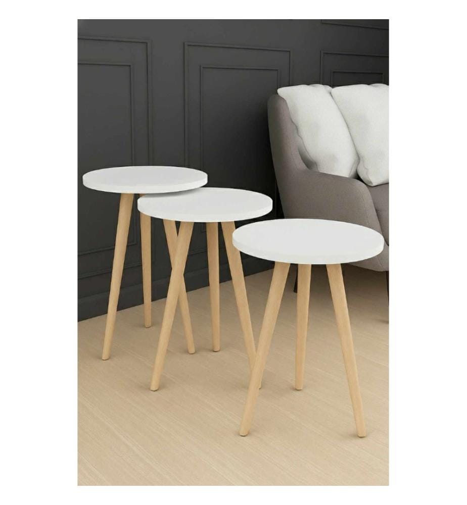 Table gigogne, 3 pièces, panneau de particules 100 % mélaminé, blanc