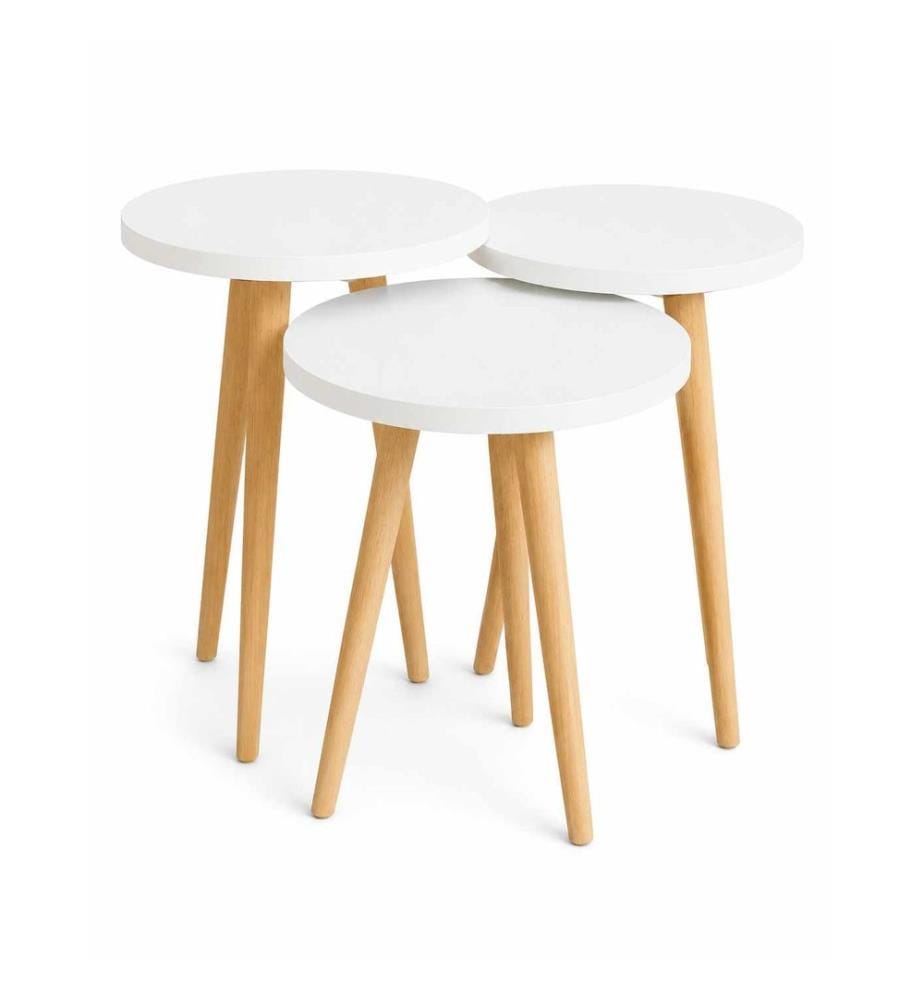 Table gigogne, 3 pièces, panneau de particules 100 % mélaminé, blanc