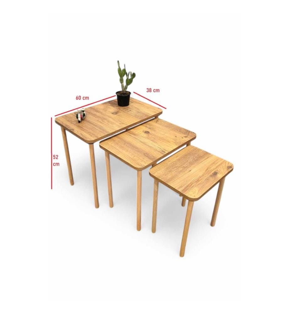 Satztisch, 3-teilig, 100 % melaminbeschichtete Spanplatte, Kiefer
