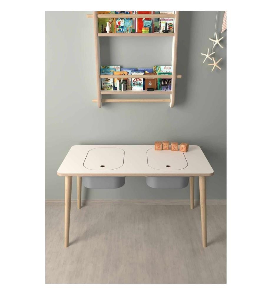 Table d'activités, panneau de particules 100 % mélaminé, blanc, gris