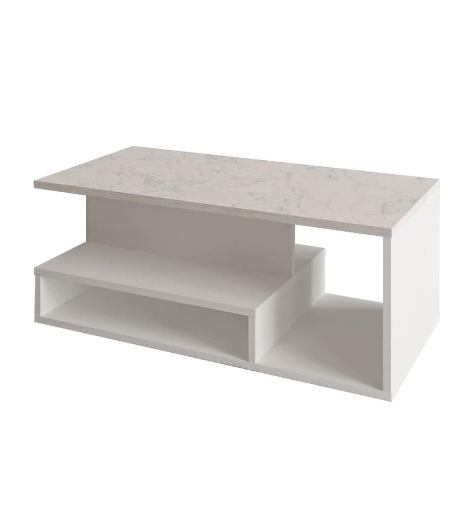 Table basse, panneau de particules 100 % mélaminé, blanc, marbre