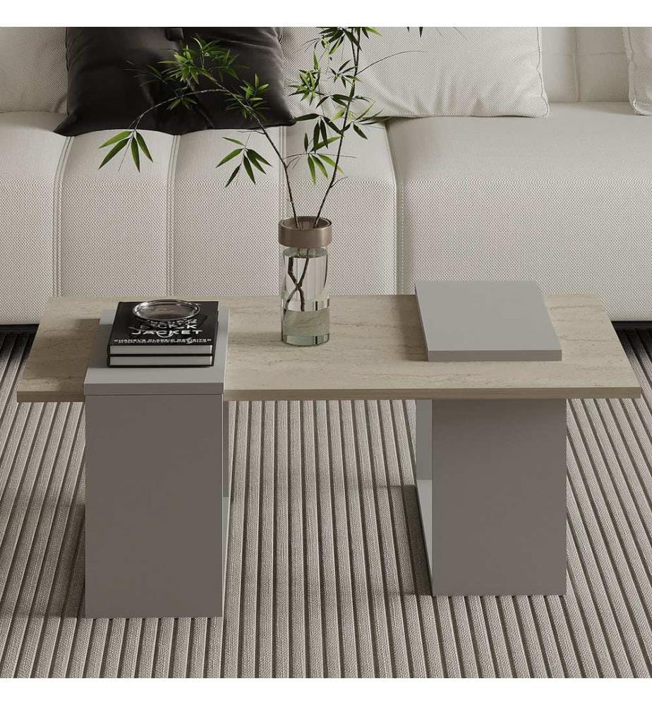 Couchtisch, 100 % melaminbeschichtete Spanplatte, Grau, Travertin