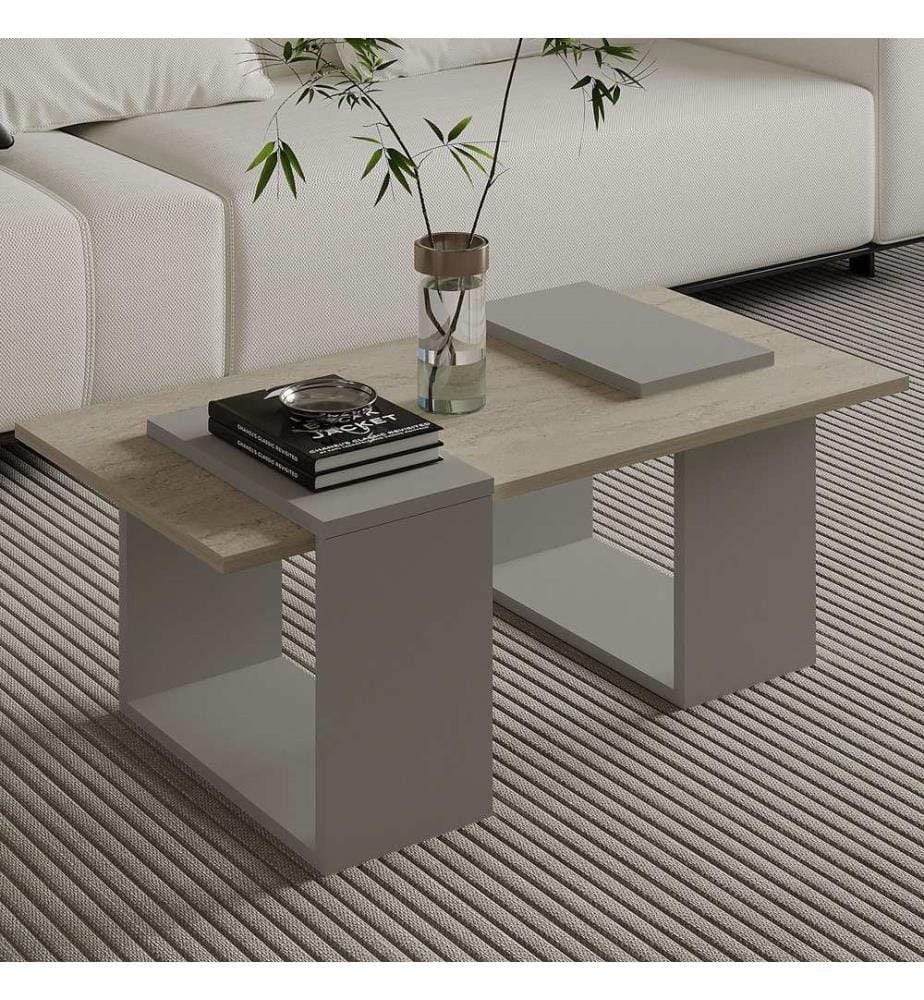 Couchtisch, 100 % melaminbeschichtete Spanplatte, Grau, Travertin
