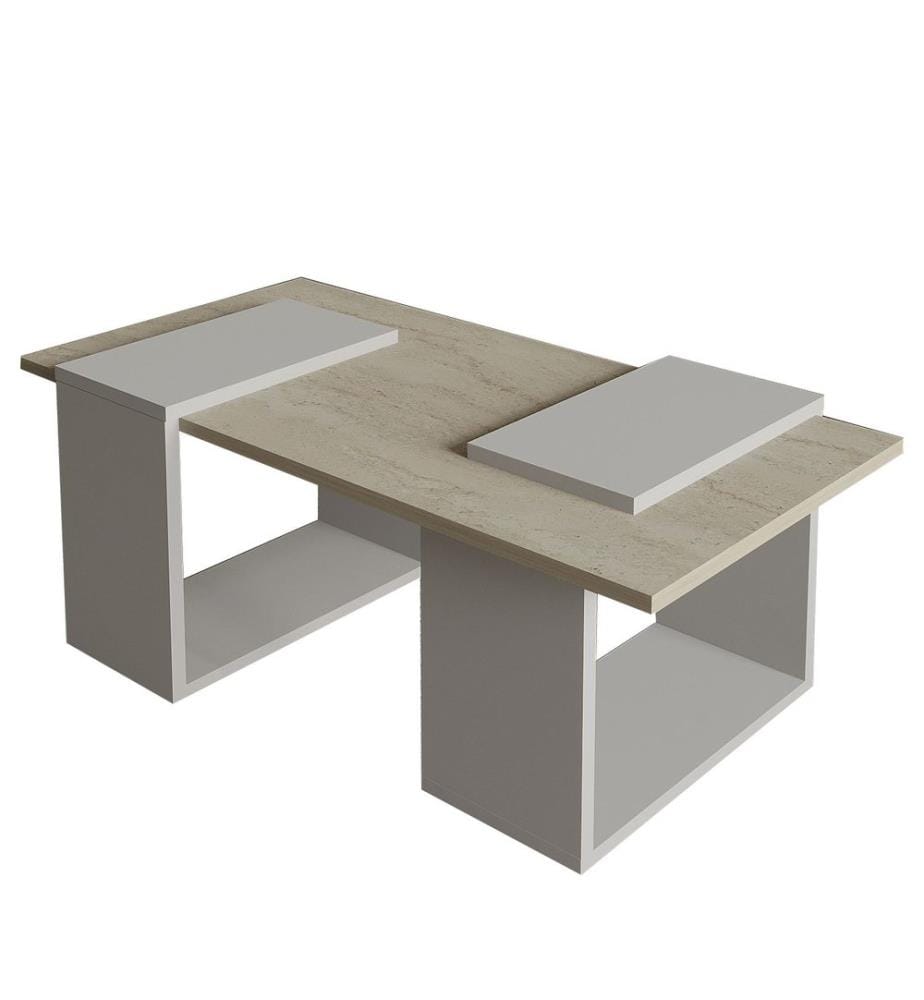 Couchtisch, 100 % melaminbeschichtete Spanplatte, Grau, Travertin