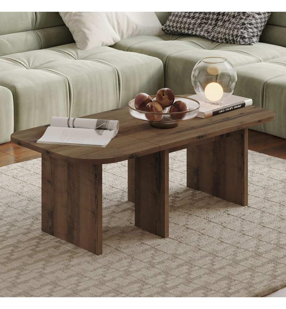 Ensemble table basse, panneaux de particules 100 % mélaminés, noyer antique