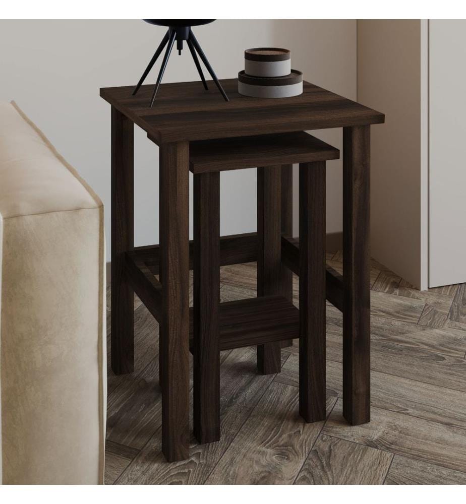Beistelltisch-Set, 100 % melaminbeschichtete Spanplatte, Walnuss