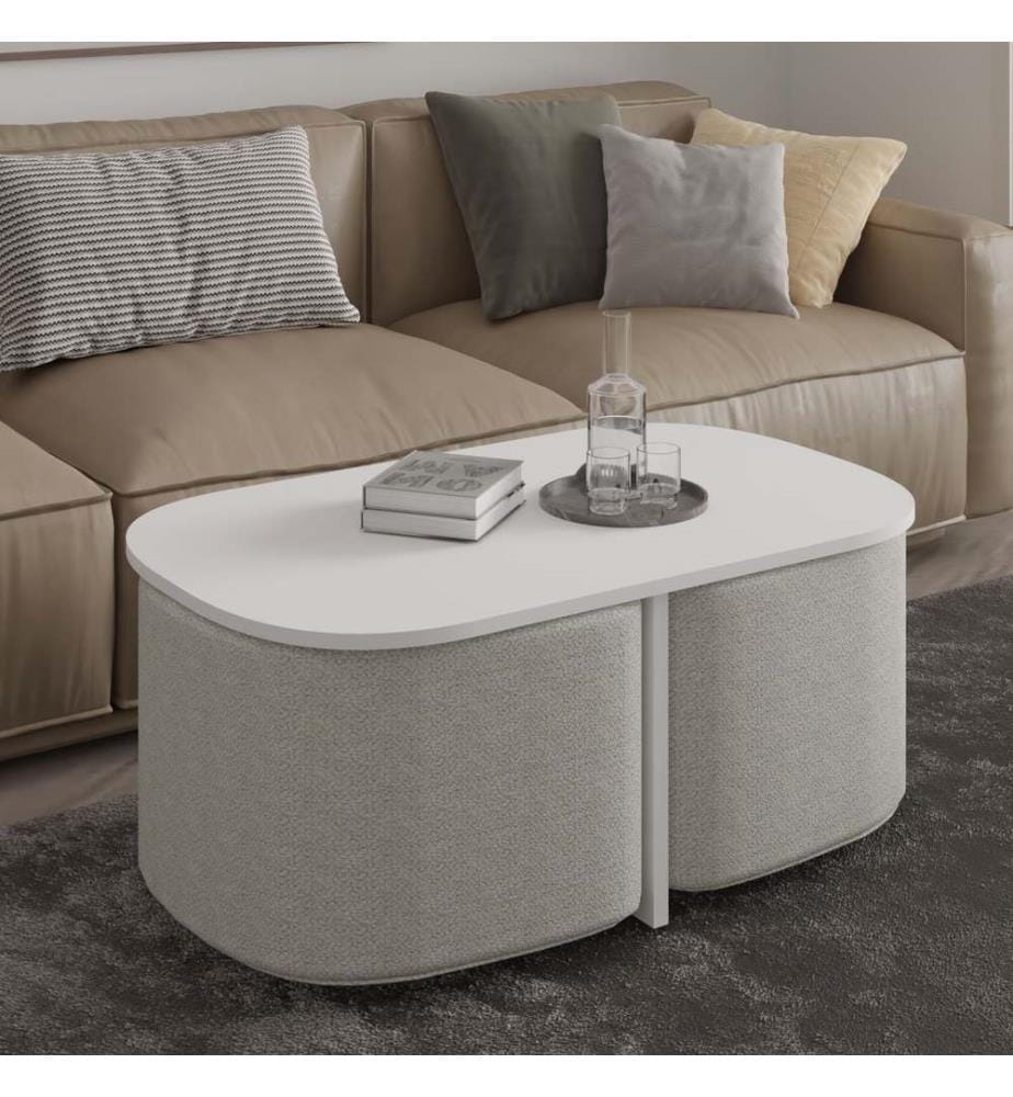 Ensemble table basse, panneau de particules 100 % mélaminé, blanc