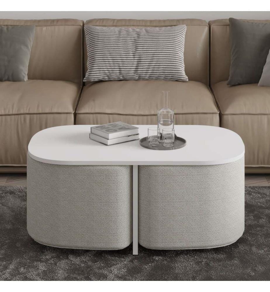 Ensemble table basse, panneau de particules 100 % mélaminé, blanc
