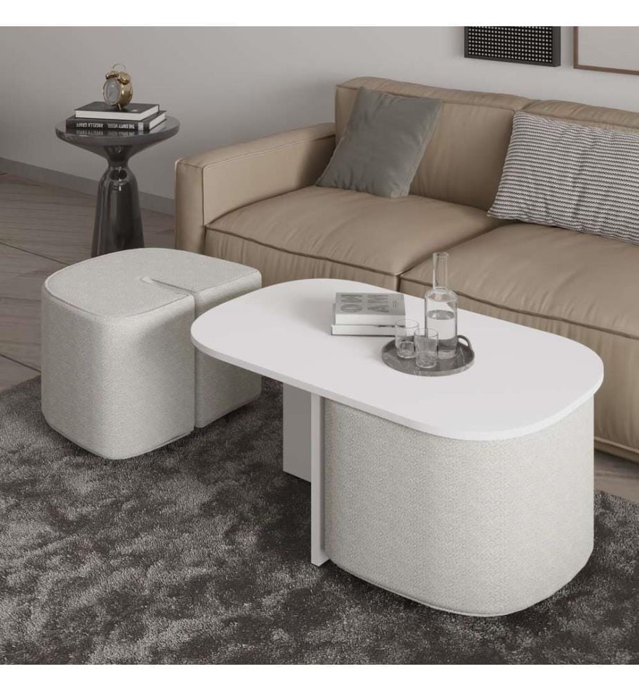 Ensemble table basse, panneau de particules 100 % mélaminé, blanc