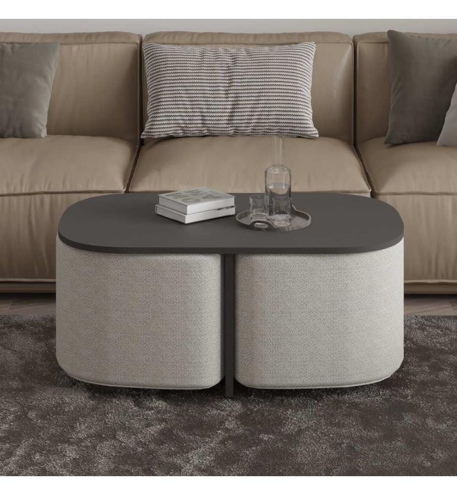 Ensemble table basse, panneau de particules 100 % mélaminé, anthracite