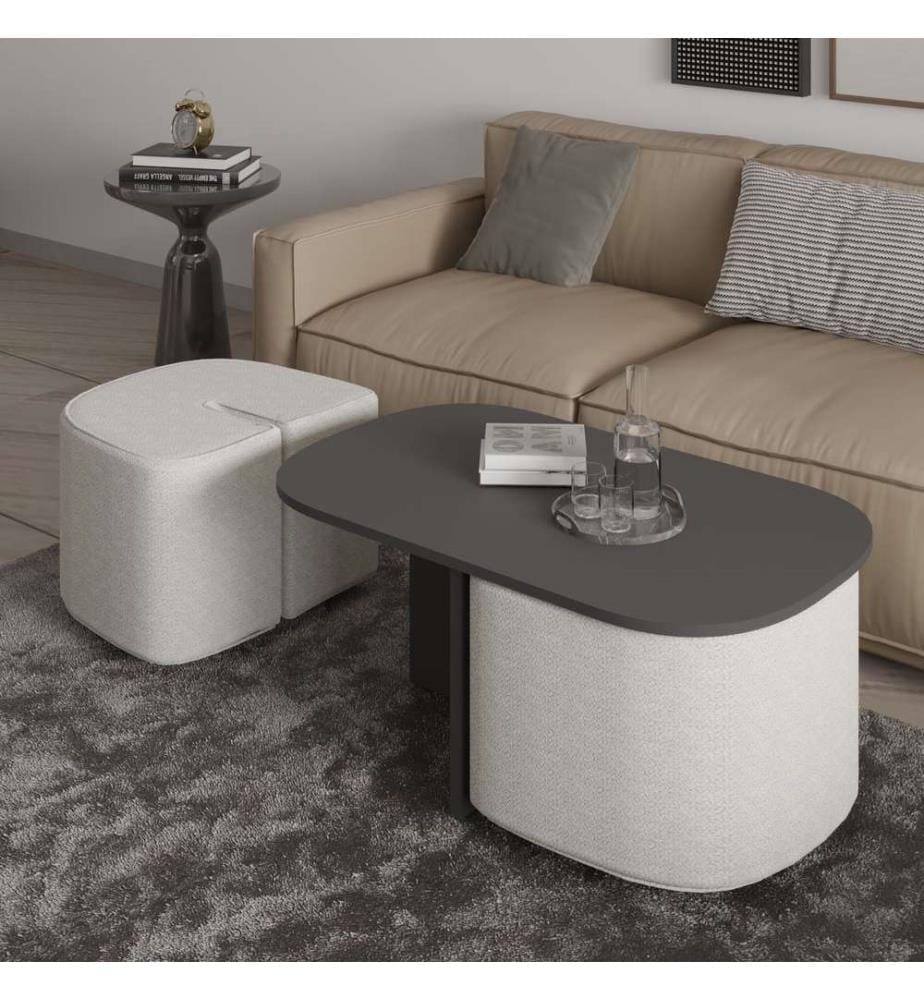 Ensemble table basse, panneau de particules 100 % mélaminé, anthracite