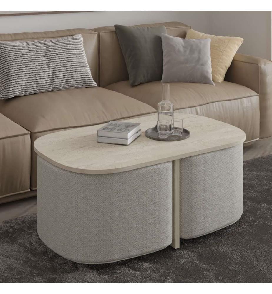Ensemble table basse, panneau de particules 100 % mélaminé, travertin