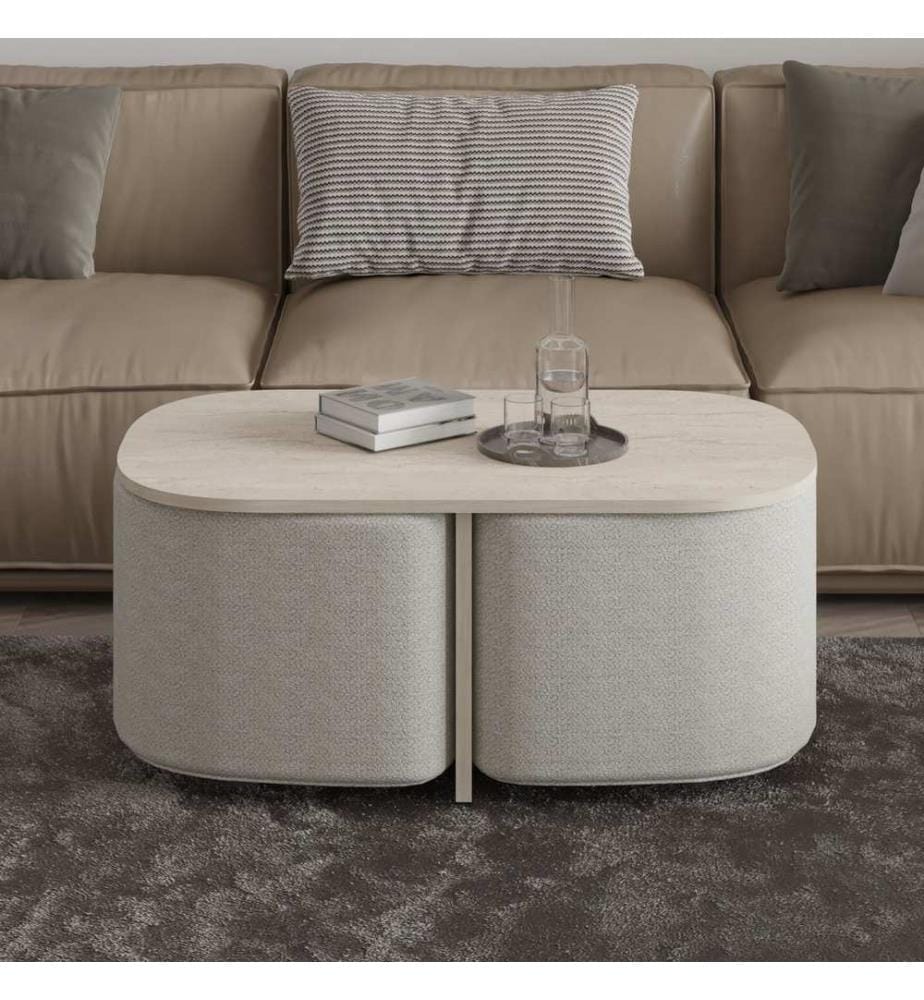 Ensemble table basse, panneau de particules 100 % mélaminé, travertin